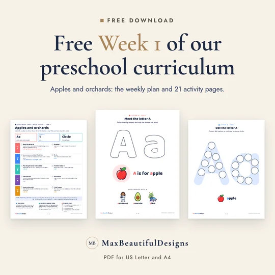 Free Week 1: the weekly plan and activity pages for the letter A
