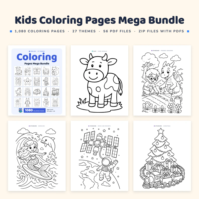 Kids Coloring Pages Mega Bundle, cover image