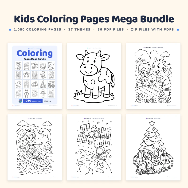 Kids Coloring Pages Mega Bundle, cover image