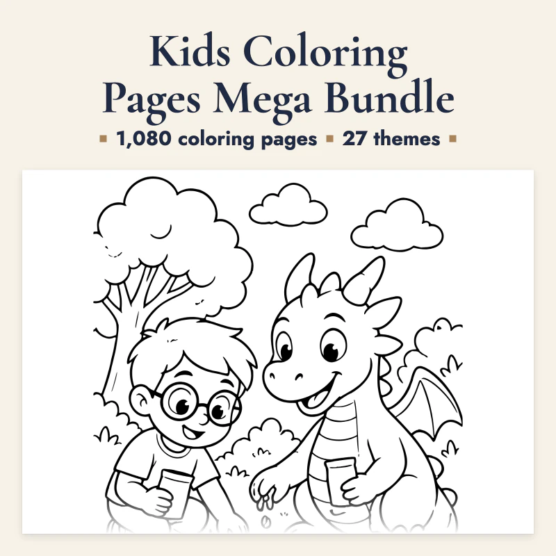 Kids Coloring Pages Mega Bundle, cover image