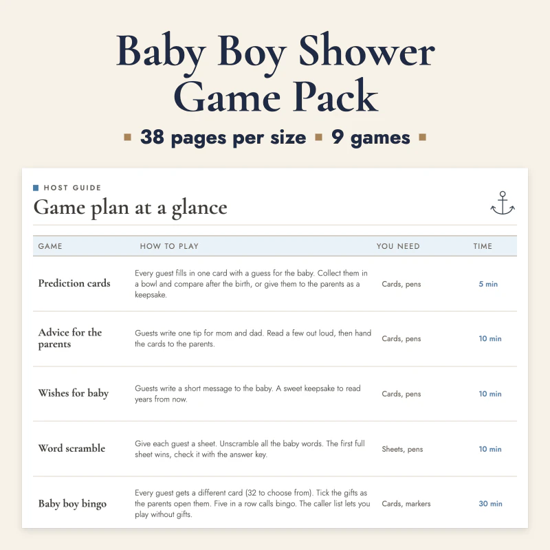 Baby Boy Shower Game Pack, cover image