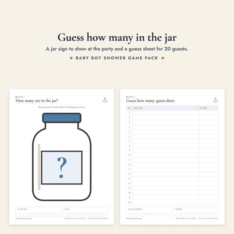 The jar sign with a question mark and the guess sheet with numbered lines