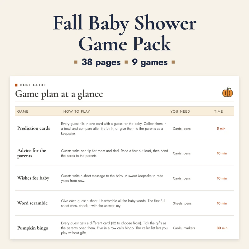 Fall Baby Shower Game Pack, cover image