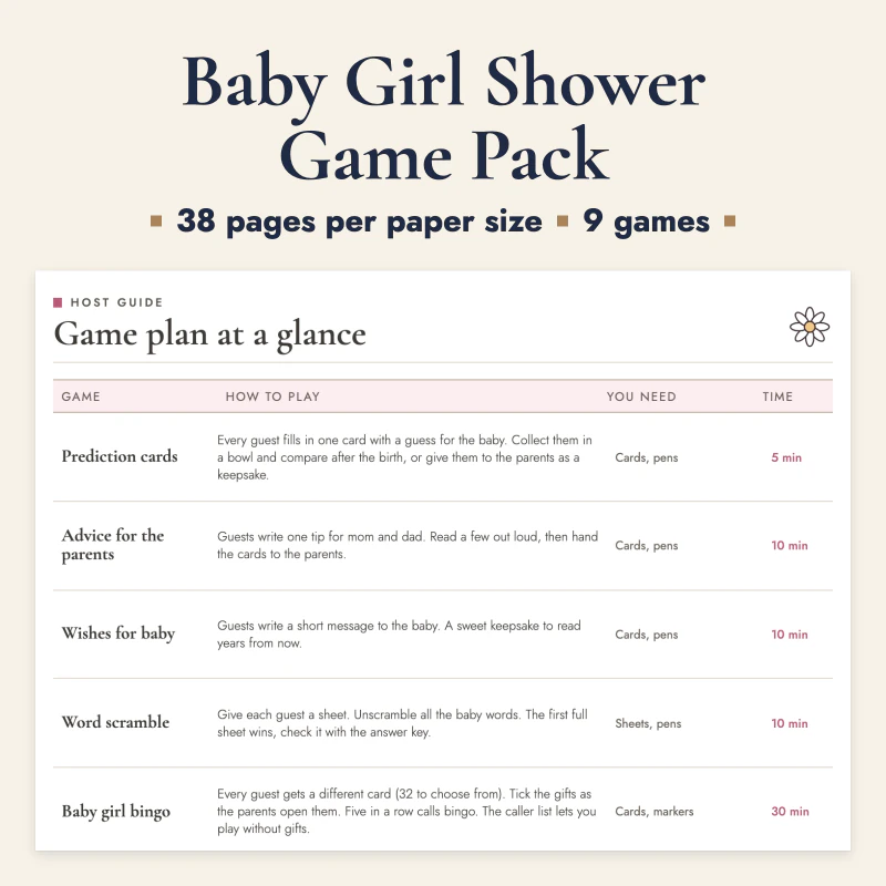 Baby Girl Shower Game Pack, cover image