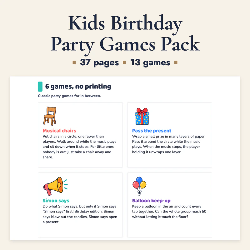 Kids Birthday Party Games Pack, cover image