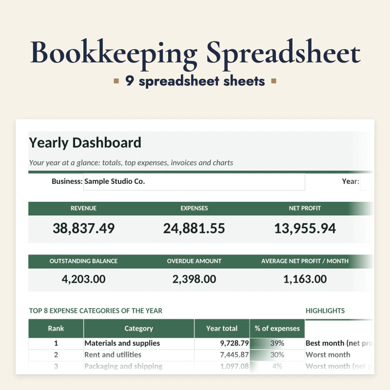 Bookkeeping Spreadsheet, cover image