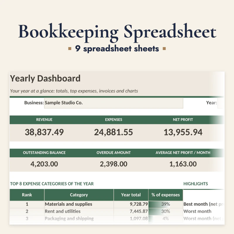 Bookkeeping Spreadsheet, cover image