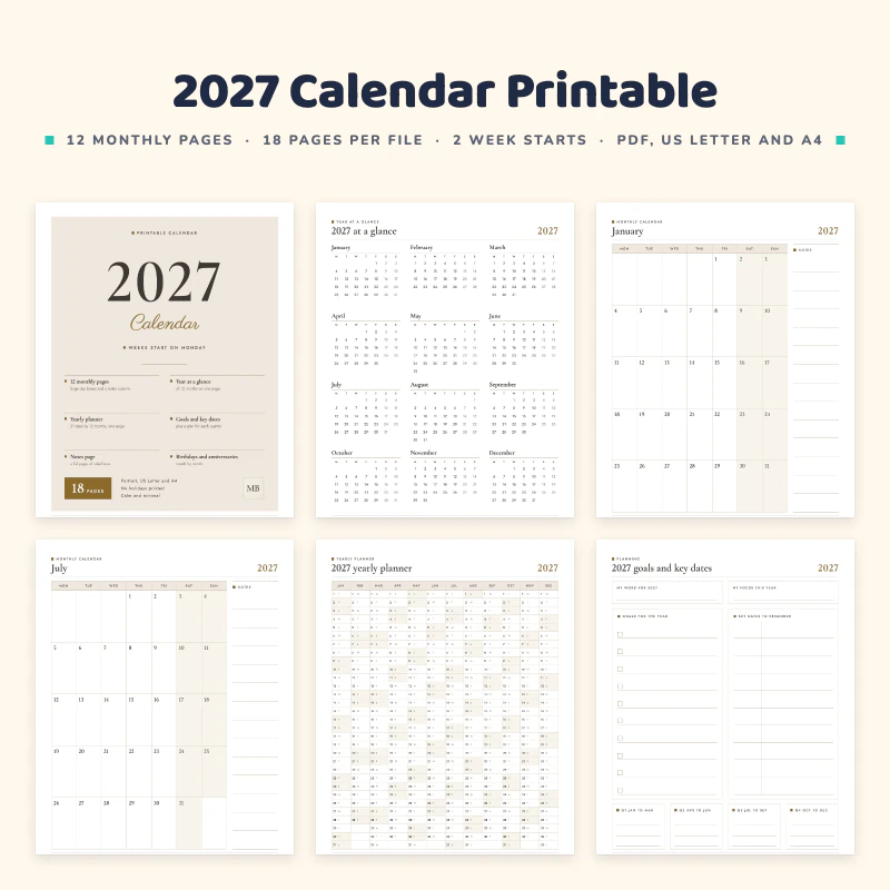 2027 Calendar Printable, cover image