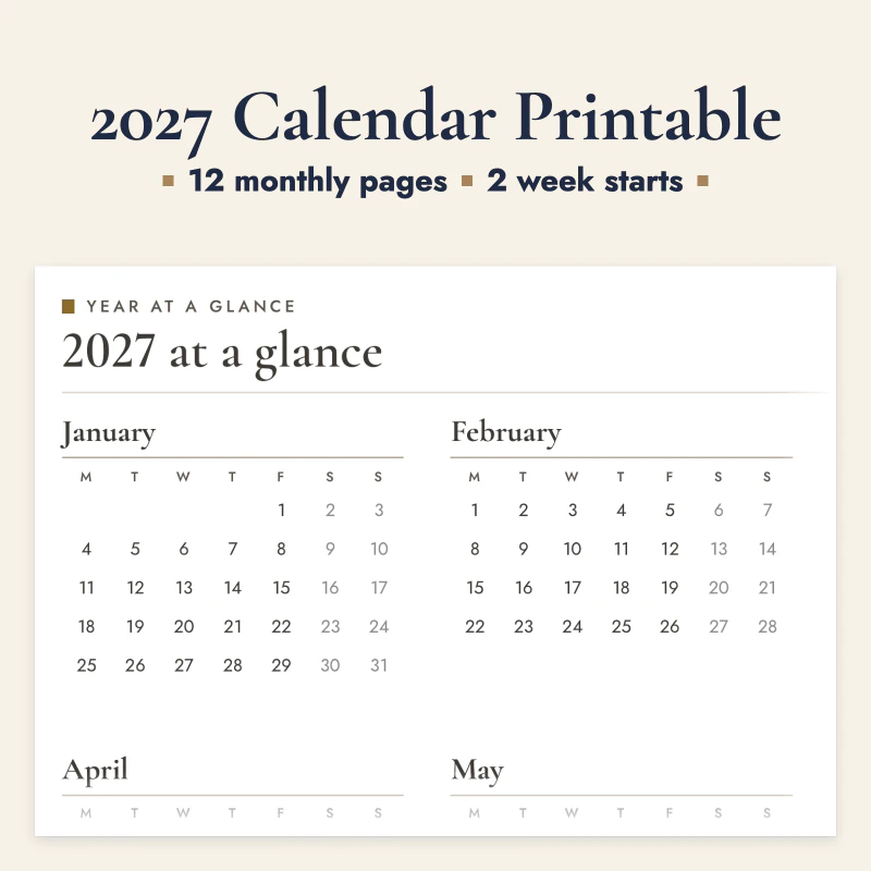 2027 Calendar Printable, cover image