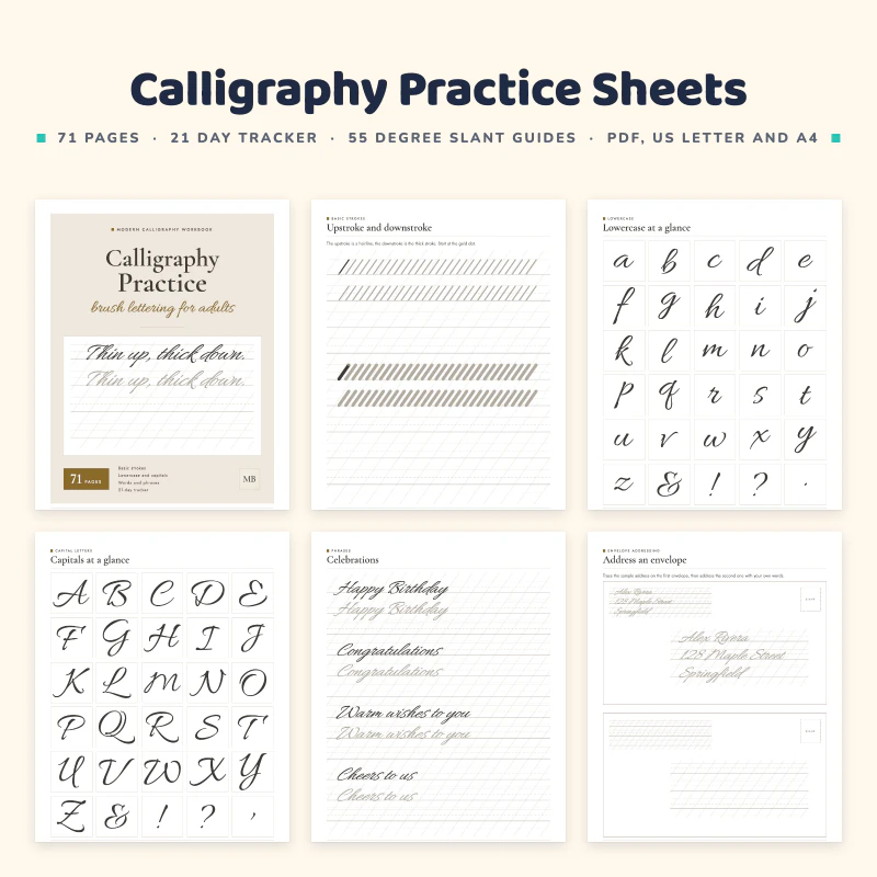 Modern Calligraphy Practice Sheets, cover image