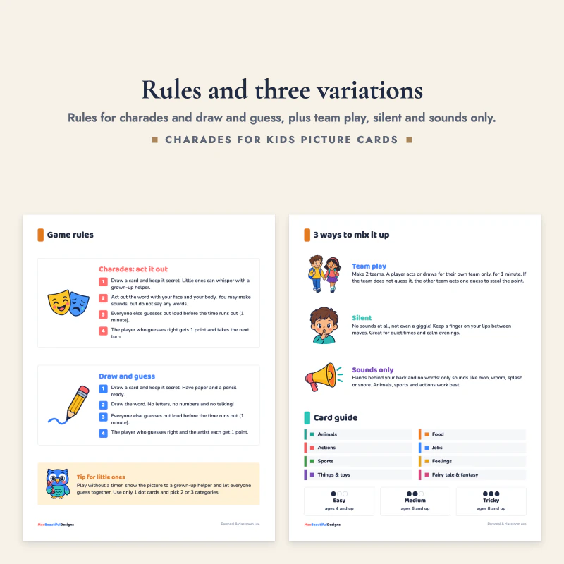 Game rules page next to the page with three ways to mix it up