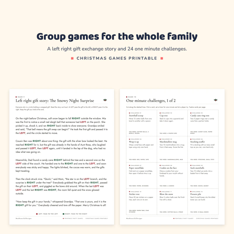The Snow Night Surprise left right story page next to the one minute challenges cards page