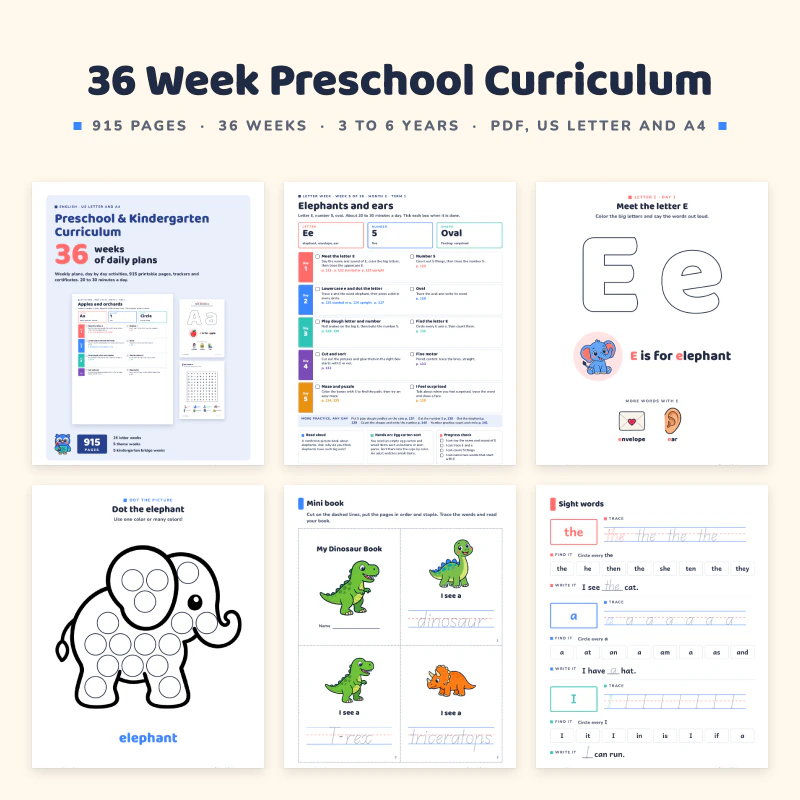 36 Week Preschool and Kindergarten Curriculum, cover image