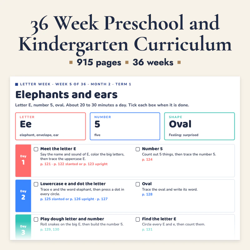 36 Week Preschool and Kindergarten Curriculum, cover image