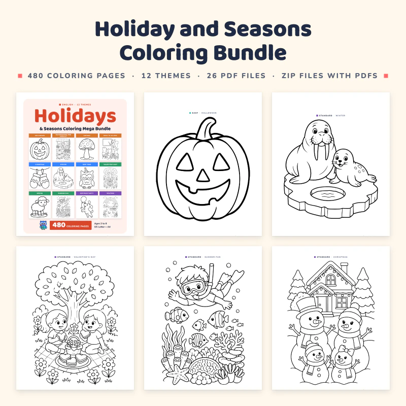 Holiday and Seasons Coloring Bundle, cover image