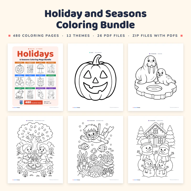 Holiday and Seasons Coloring Bundle, cover image