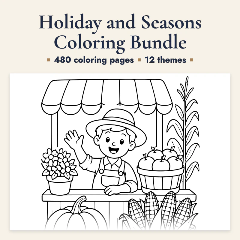 Holiday and Seasons Coloring Bundle, cover image