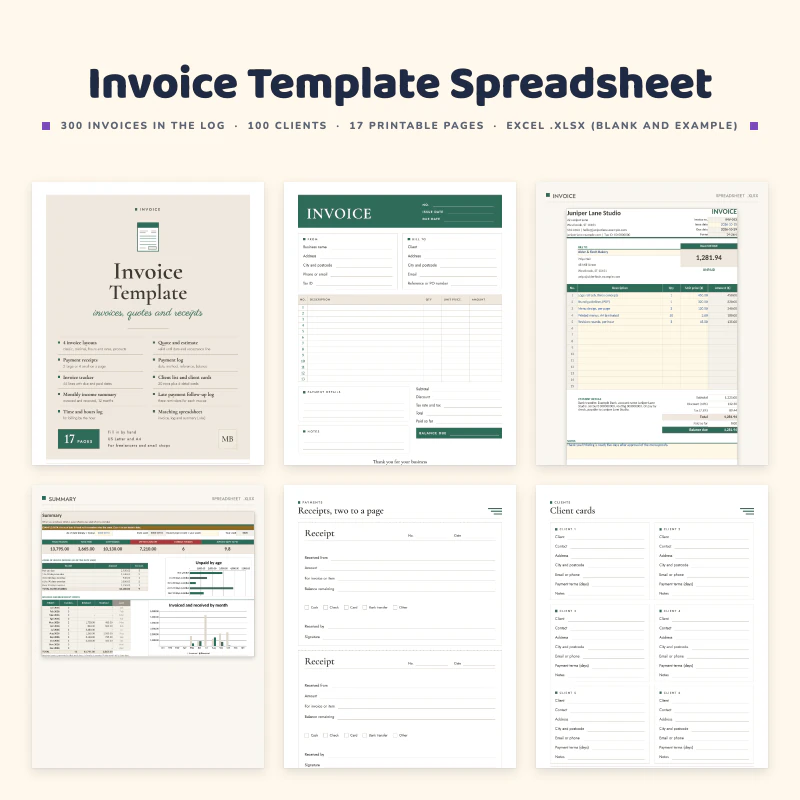 Invoice Template Spreadsheet, cover image