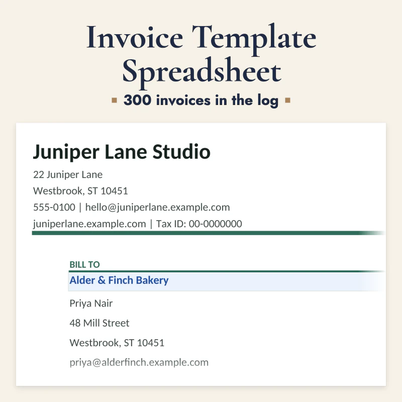 Invoice Template Spreadsheet, cover image