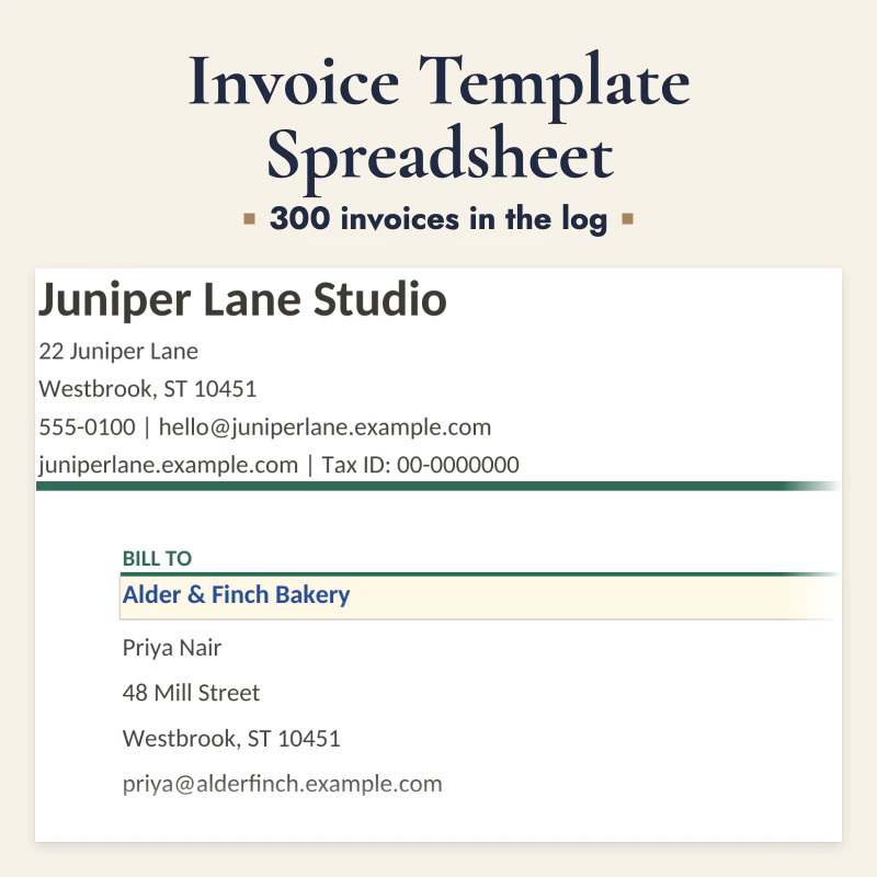 Invoice Template Spreadsheet, cover image