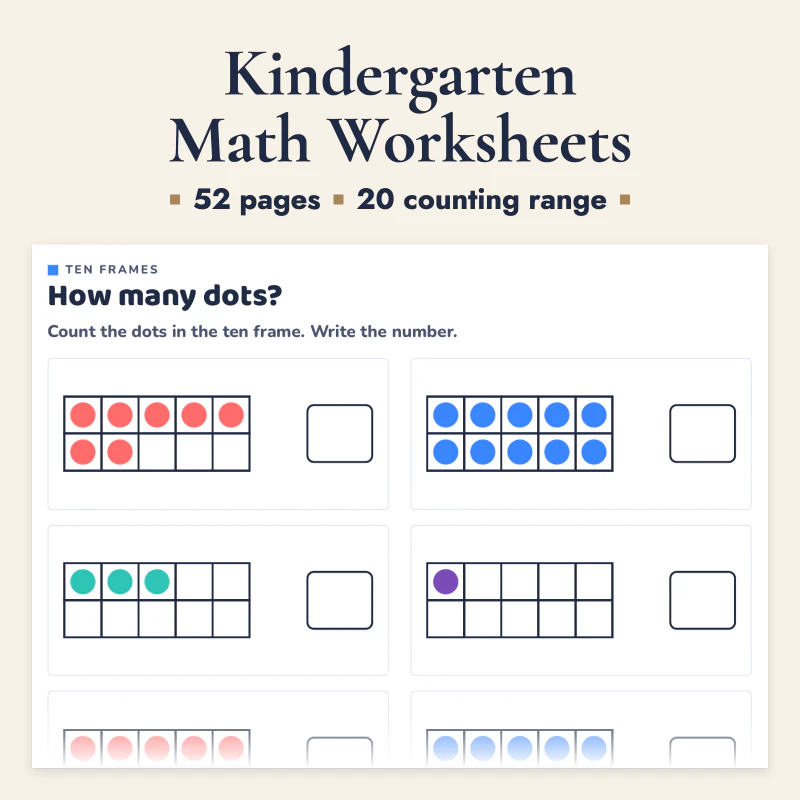 Kindergarten Math Worksheets, cover image