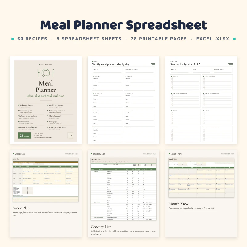 Meal Planner Spreadsheet, cover image