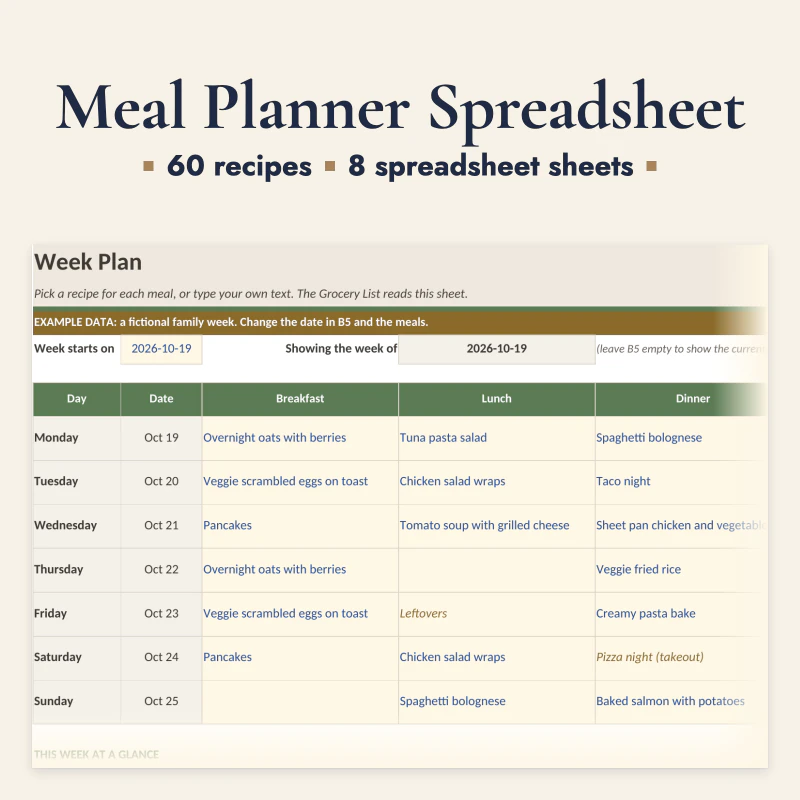 Meal Planner Spreadsheet, cover image