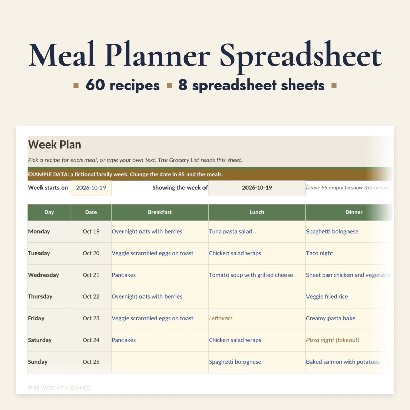 Meal Planner Spreadsheet, cover image