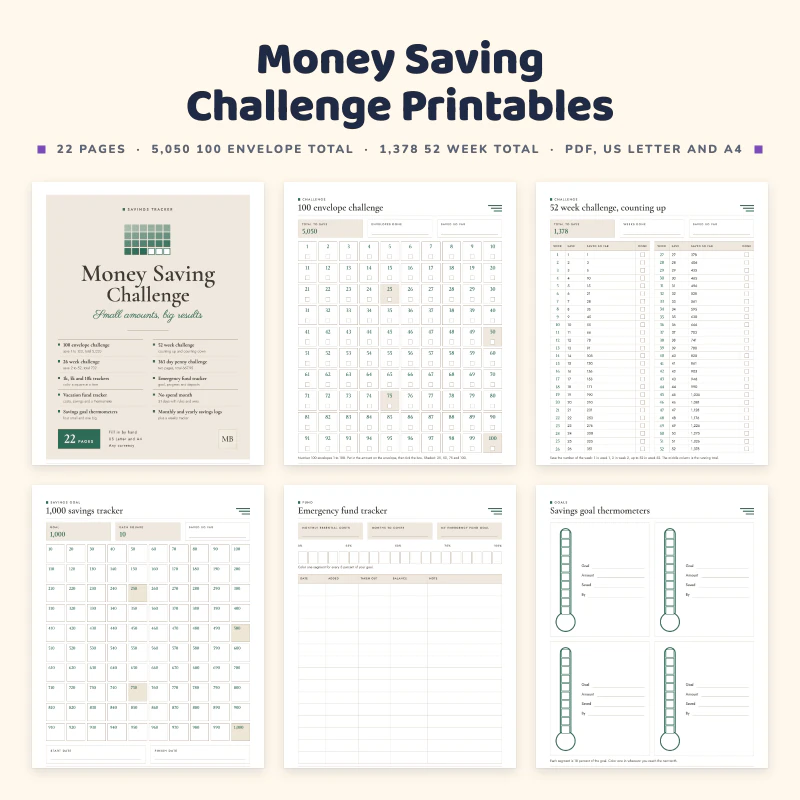 Money Saving Challenge Printables, cover image
