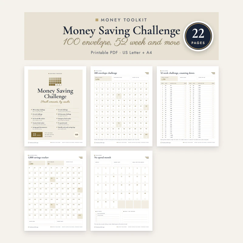 Money Saving Challenge Printables, cover image