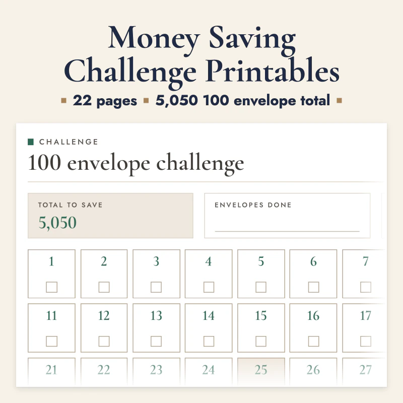 Money Saving Challenge Printables, cover image
