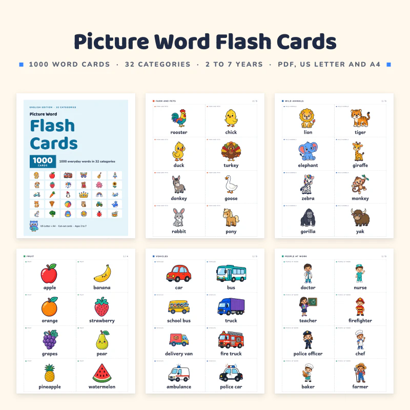 1000 Picture Word Flash Cards, cover image