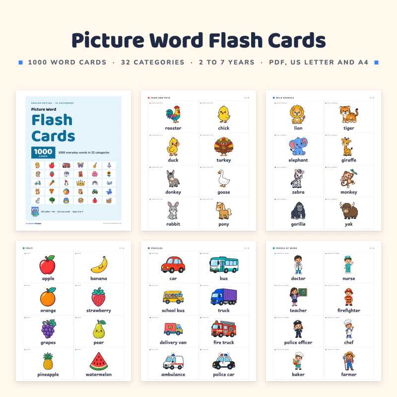 1000 Picture Word Flash Cards, cover image