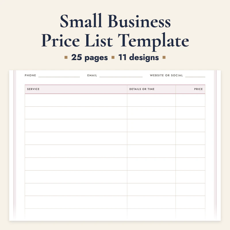 Small Business Price List Template, cover image