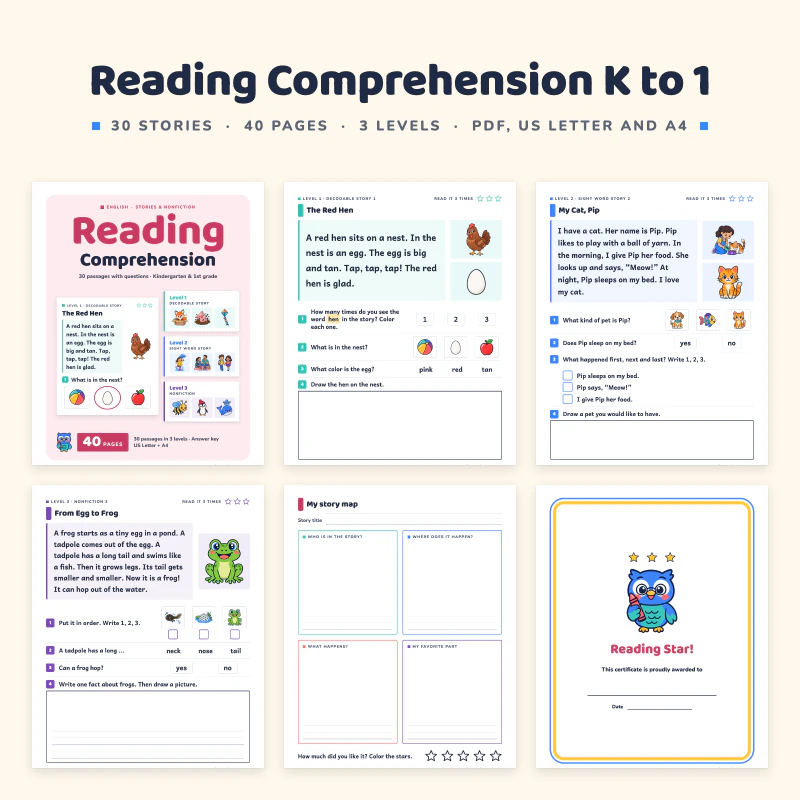 Reading Comprehension Passages K to 1, cover image