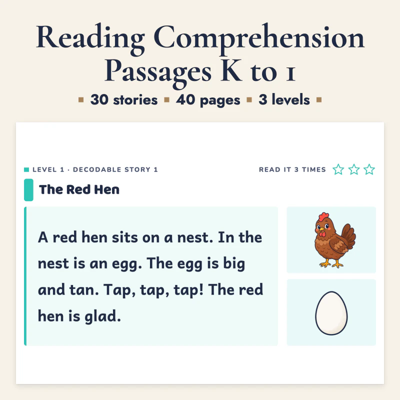 Reading Comprehension Passages K to 1, cover image