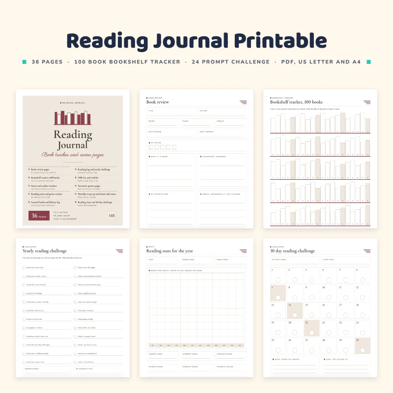 Reading Journal Printable, cover image