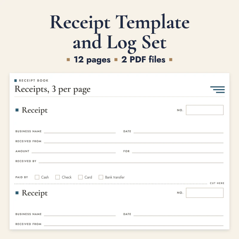 Receipt Template and Log Set, cover image
