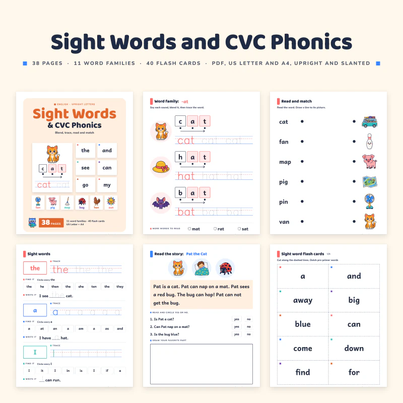 Sight Words and CVC Phonics Workbook, cover image