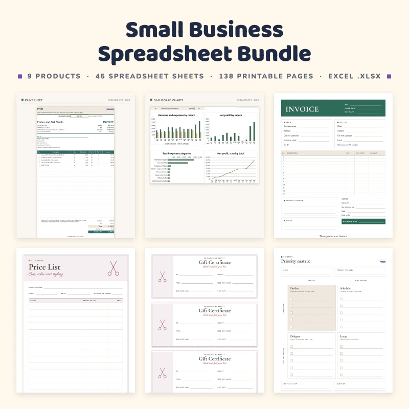 Small Business Spreadsheet Bundle, cover image