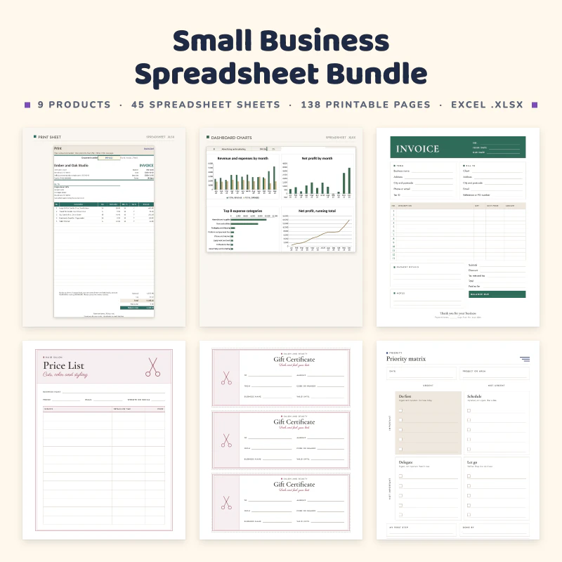 Small Business Spreadsheet Bundle, cover image