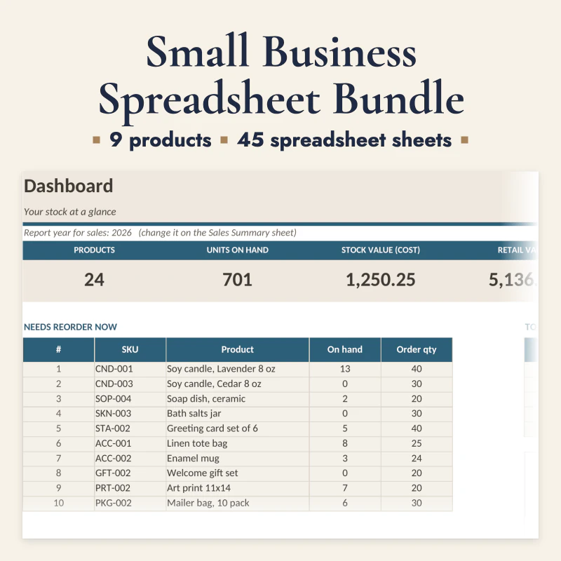 Small Business Spreadsheet Bundle, cover image