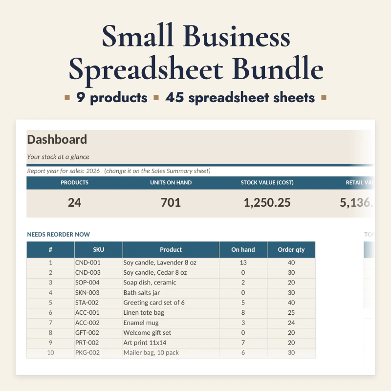 Small Business Spreadsheet Bundle, cover image
