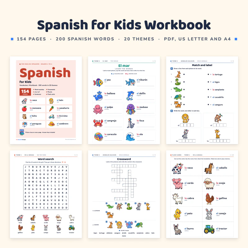 Spanish for Kids Workbook, cover image