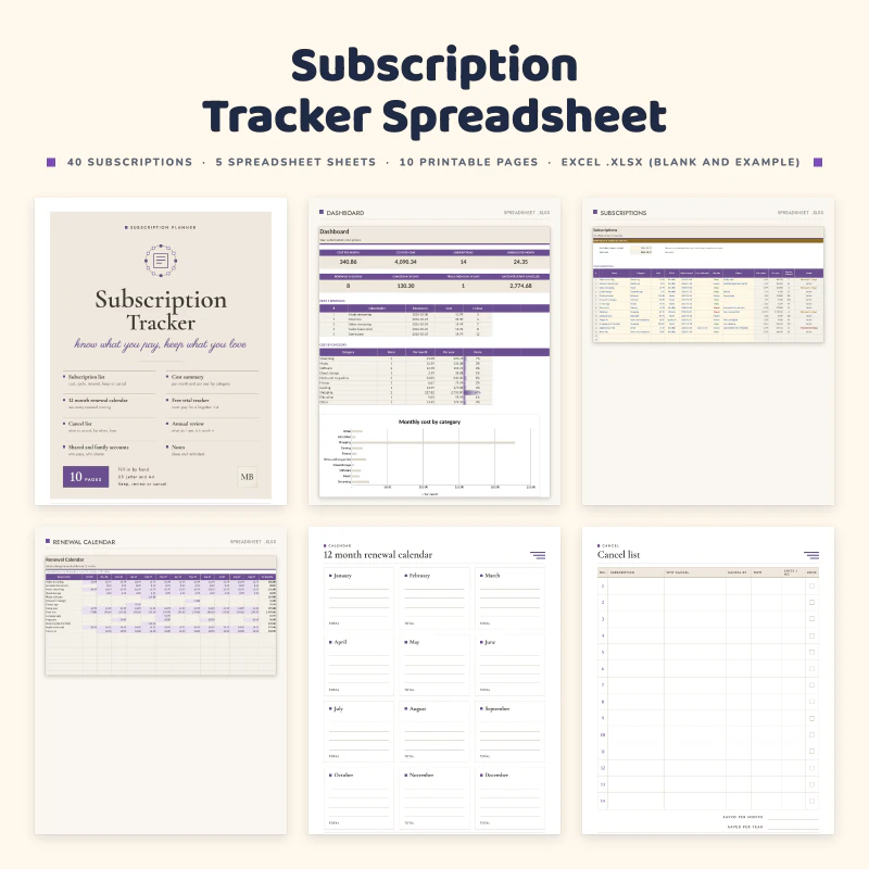 Subscription Tracker Spreadsheet, cover image