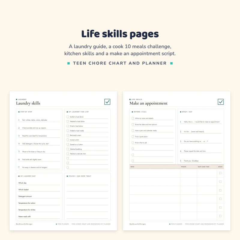 Laundry skills step by step page next to the make an appointment script page