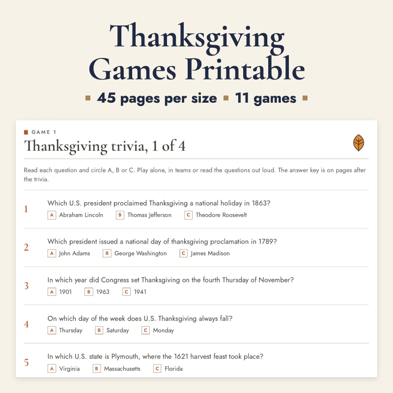 Thanksgiving Games Printable, cover image