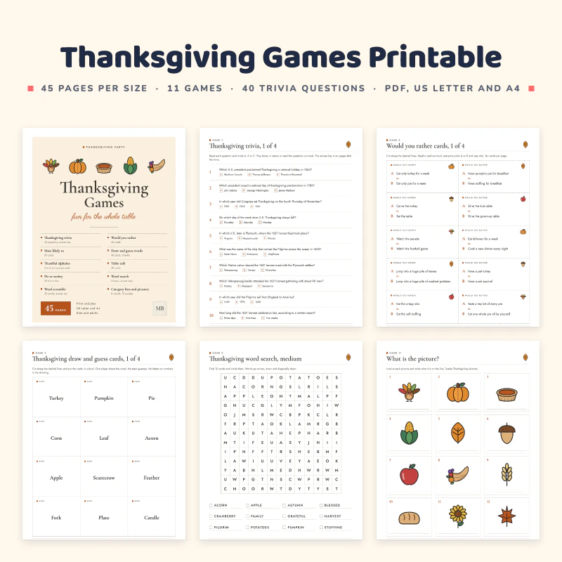 Thanksgiving Games Printable, cover image