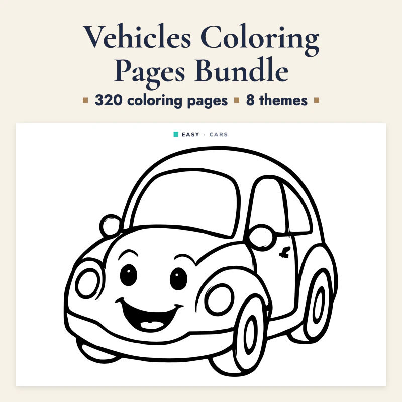 Vehicles Coloring Pages Bundle, cover image