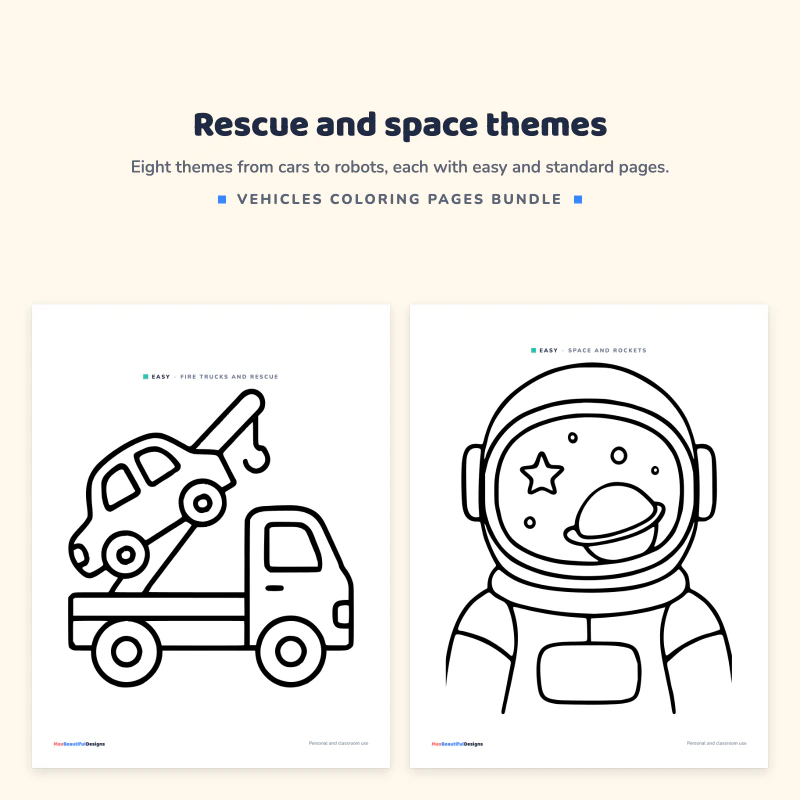 An easy tow truck lifting a car next to an easy astronaut helmet with a star and a planet